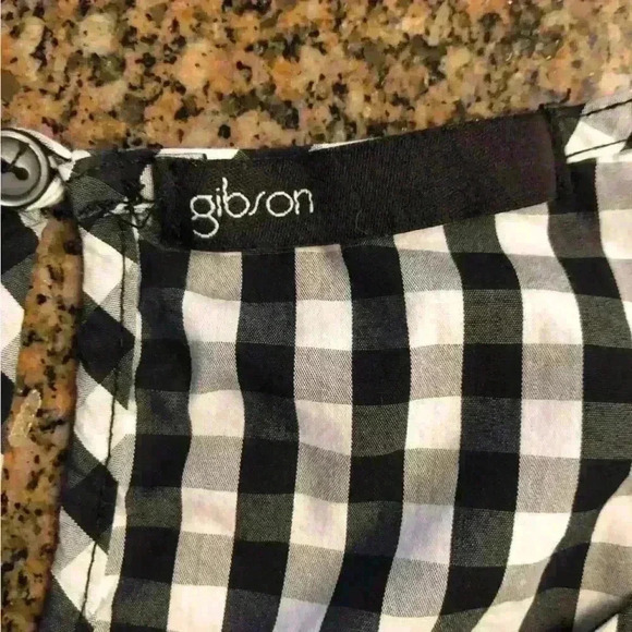 GIBSON black white checkered plaid top Women Large - Picture 5 of 8